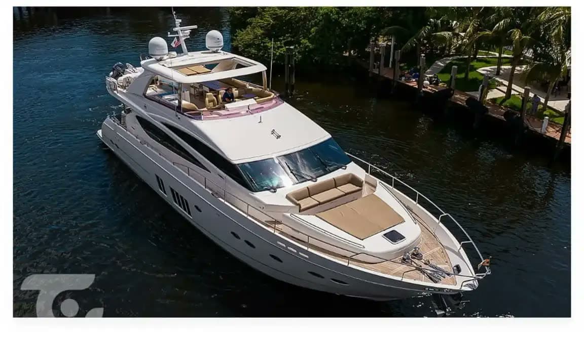 An 85-foot Princess flybridge motor yacht at anchor