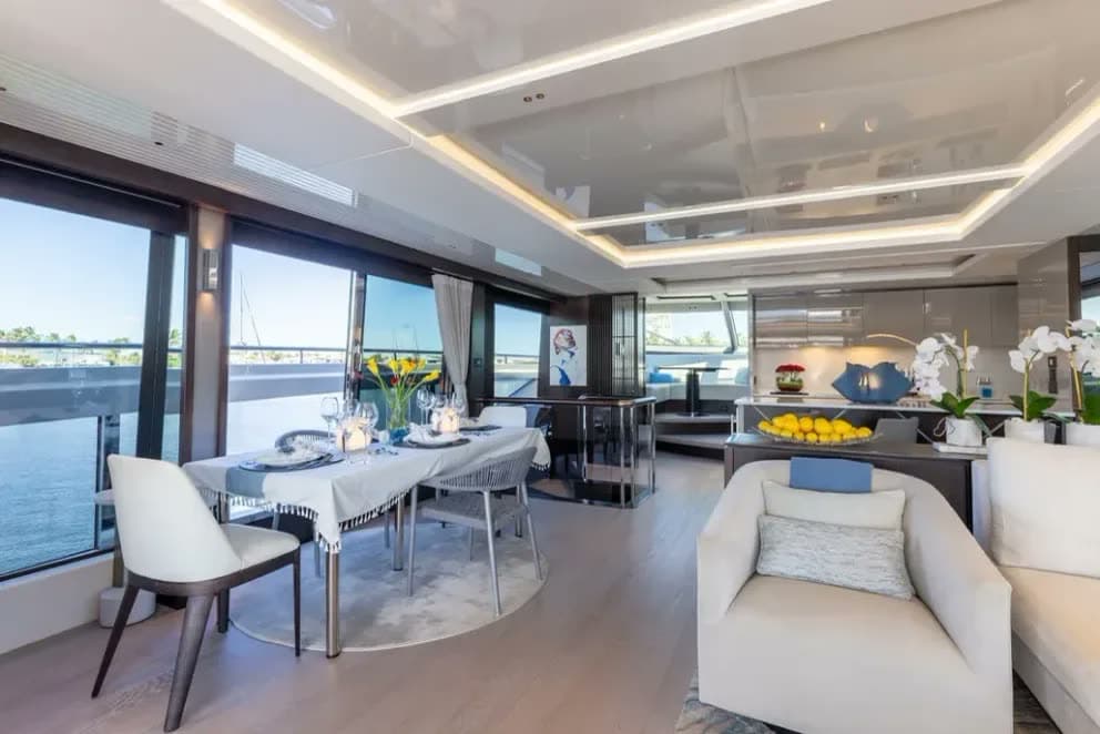 The salon of a 90-foot Sunseeker Ocean yacht